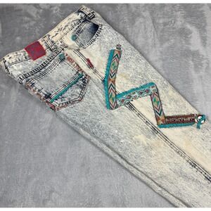 VINTAGE Corniche Jeans Women Juniors 11/12 Acid Wash Southwestern Texas 80s FLAW